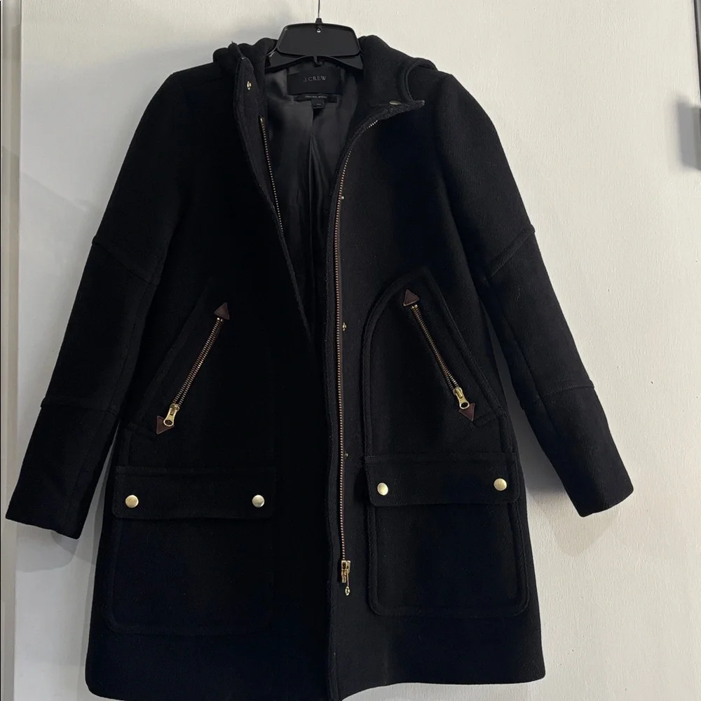 J. Crew Chateau Parka Italian Stadium Cloth Wool Black Women's Coat Size‎ 00